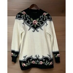Dana Scott Floral Embroidered Sweater Women Medium Cottagecore Vintage Style